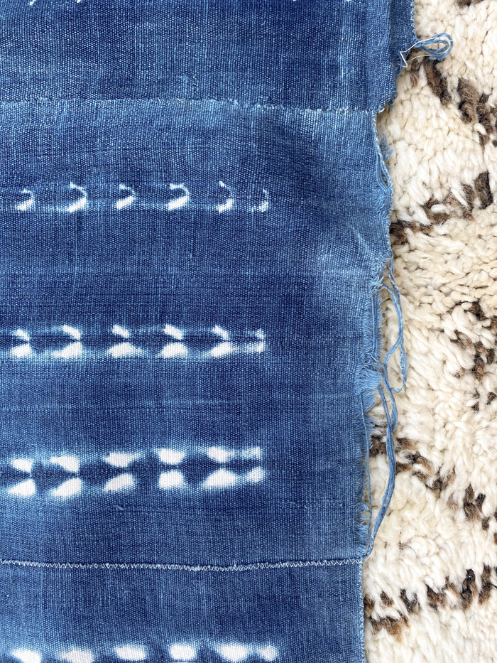 West African Mali Shibori Indigo Mud Cloth Throw II