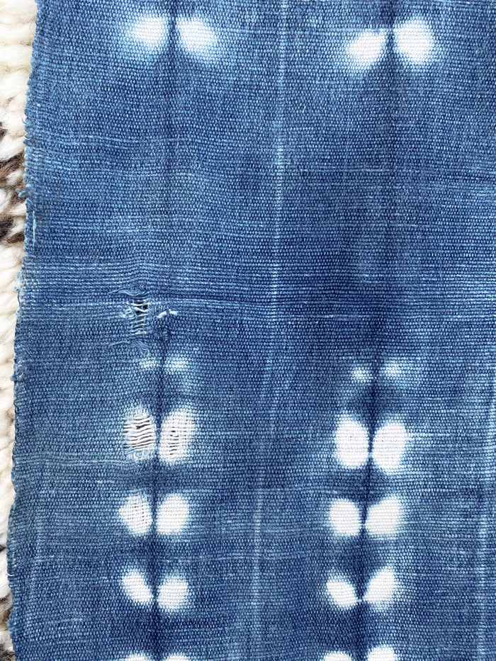 West African Mali Shibori Indigo Mud Cloth Throw II