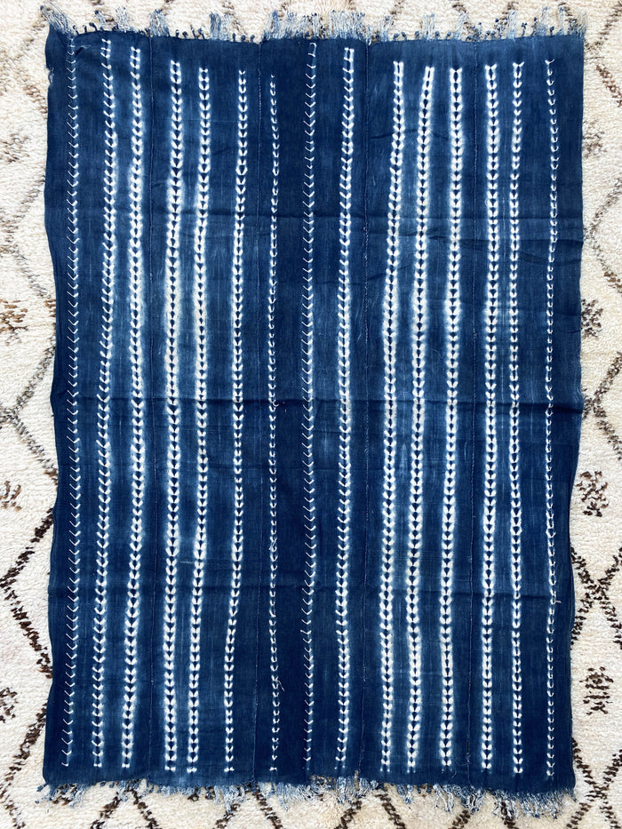 West African Mali Shibori Indigo Throw VIII