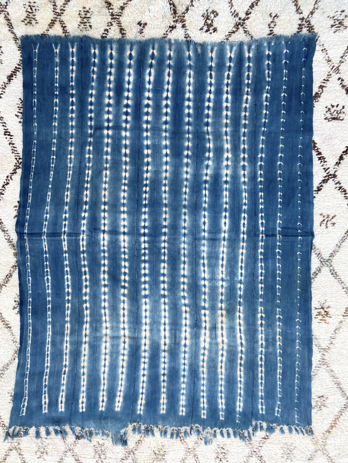 West African Mali Shibori Indigo Throw XIV