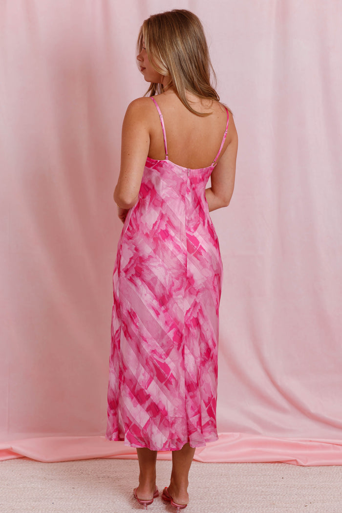 Pink Cowl Neck Slip Dress- Women's Hot Pink Satin Dress- B.Right Dresses