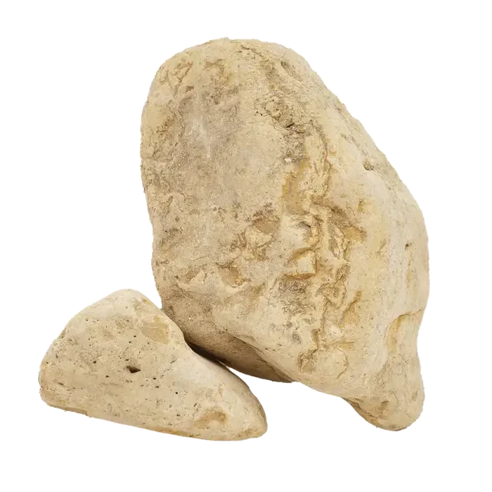 White Adder Boulder: two smooth light beige river rocks with natural contours