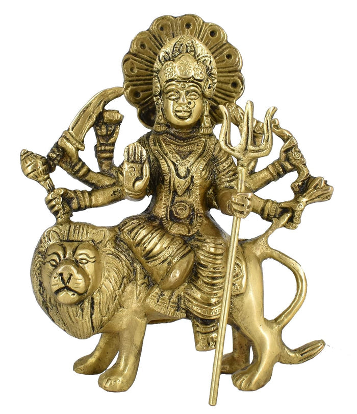 White Whale Brass Maa Durga/Ma Sherwali Idol Sitting On Lion Murti Religious Strength God Sculpture Idol