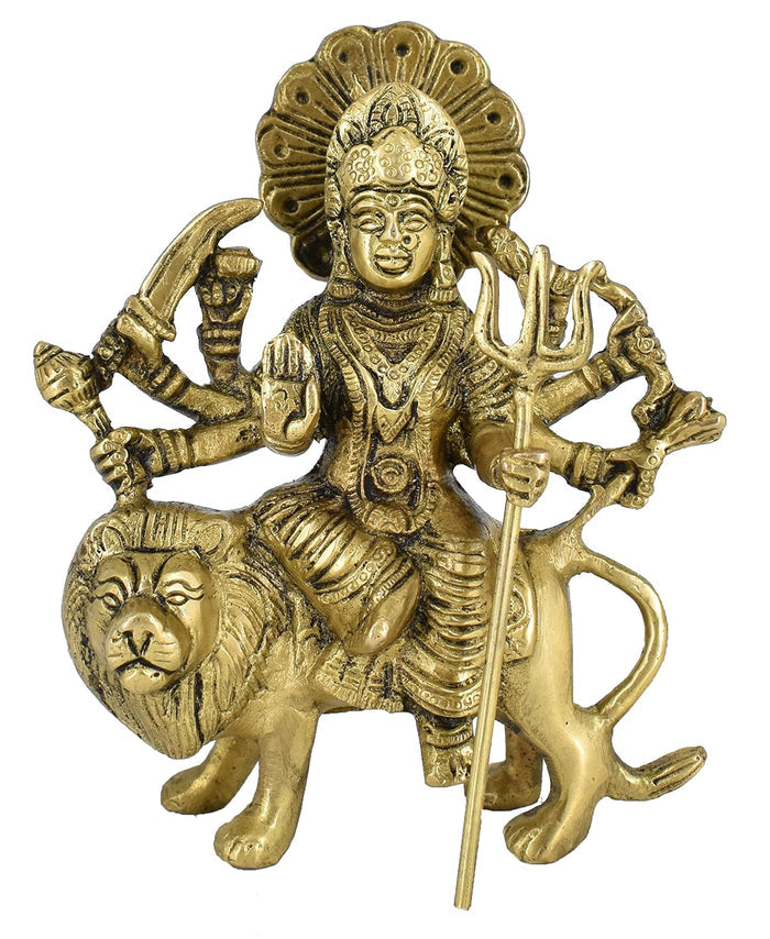 White Whale Brass Maa Durga/Ma Sherwali Idol Sitting On Lion Murti Religious Strength God Sculpture Idol