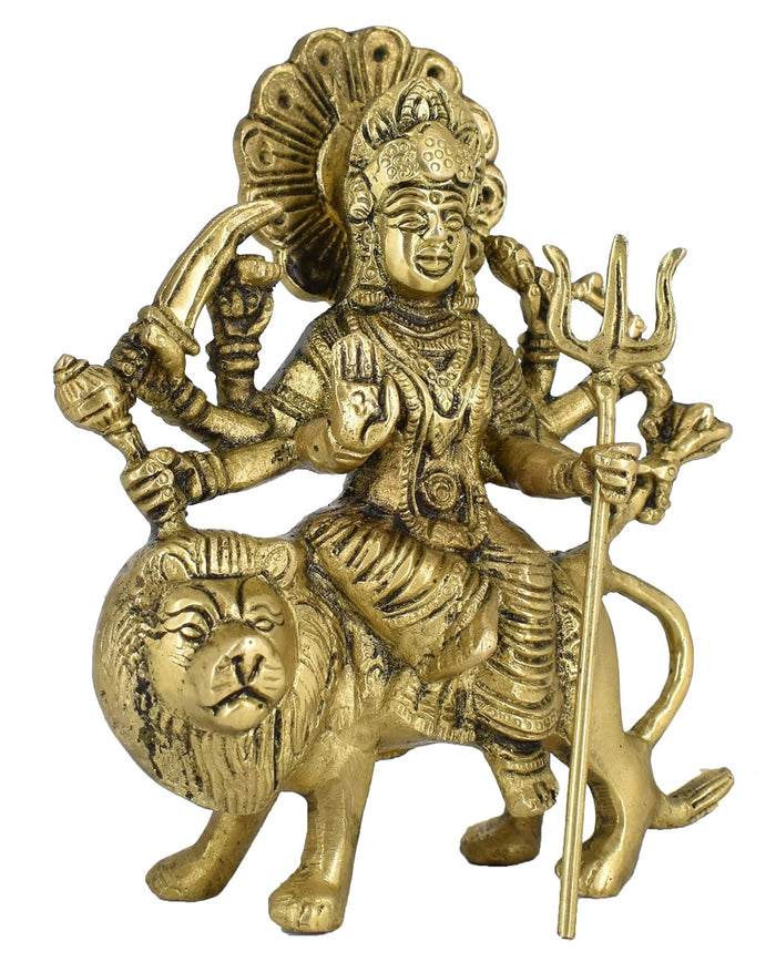 White Whale Brass Maa Durga/Ma Sherwali Idol Sitting On Lion Murti Religious Strength God Sculpture Idol