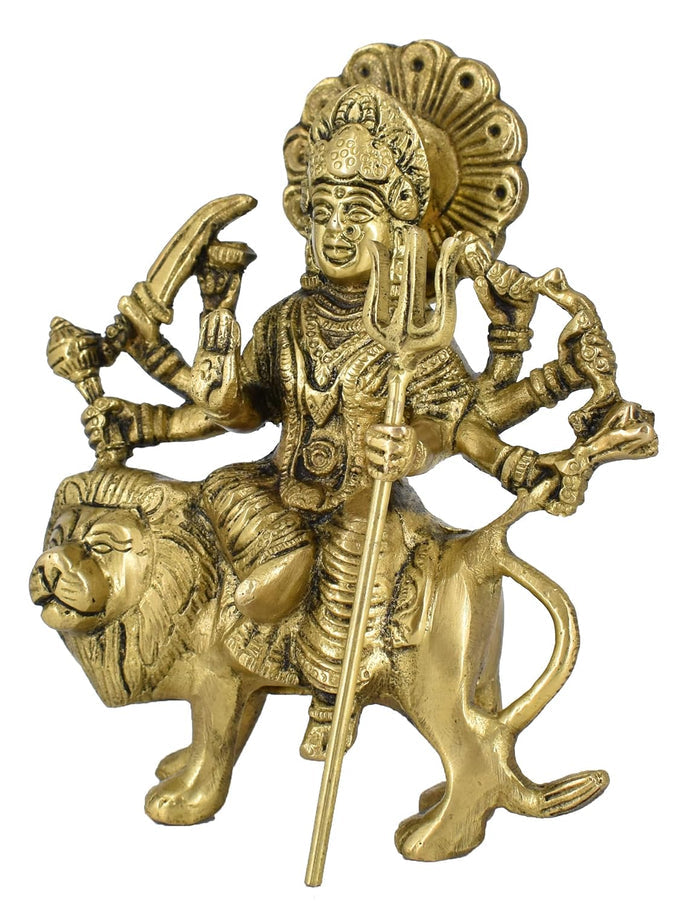 White Whale Brass Maa Durga/Ma Sherwali Idol Sitting On Lion Murti Religious Strength God Sculpture Idol