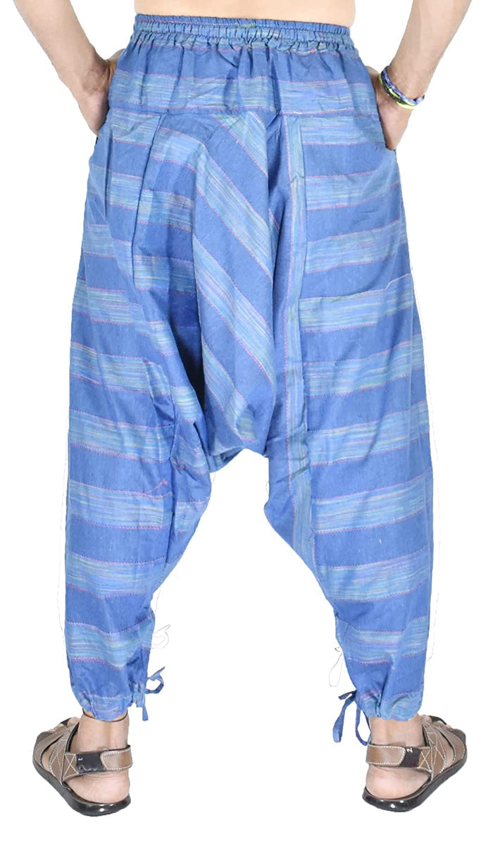 Whitewhale Mens Cotton Stripe Harem Pants Pockets Yoga Trousers Hippie