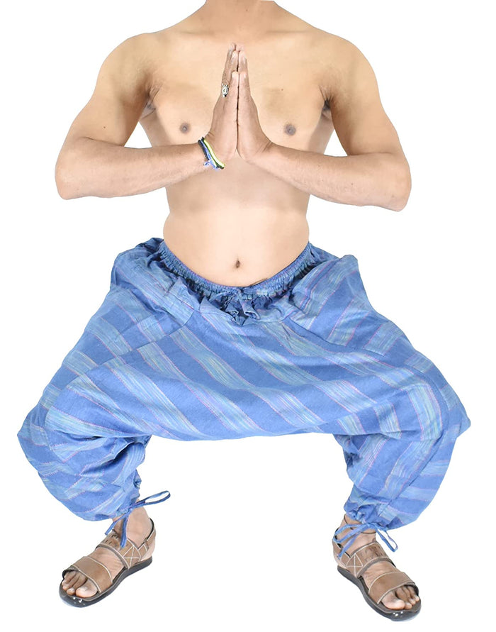 Whitewhale Mens Cotton Stripe Harem Pants Pockets Yoga Trousers Hippie