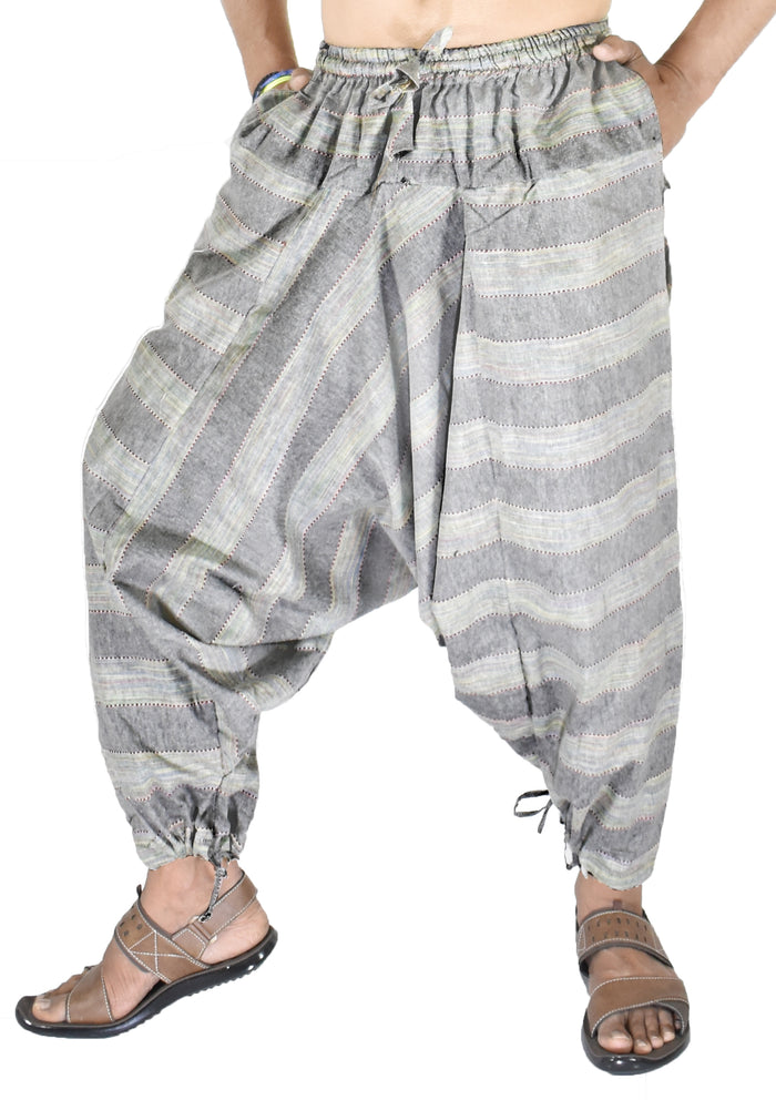 Whitewhale Mens Cotton Stripe Harem Pants Pockets Yoga Trousers Hippie